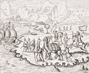 Transport of Merchandise on the Backs of Camels, Reproduction of a Woodcut in 